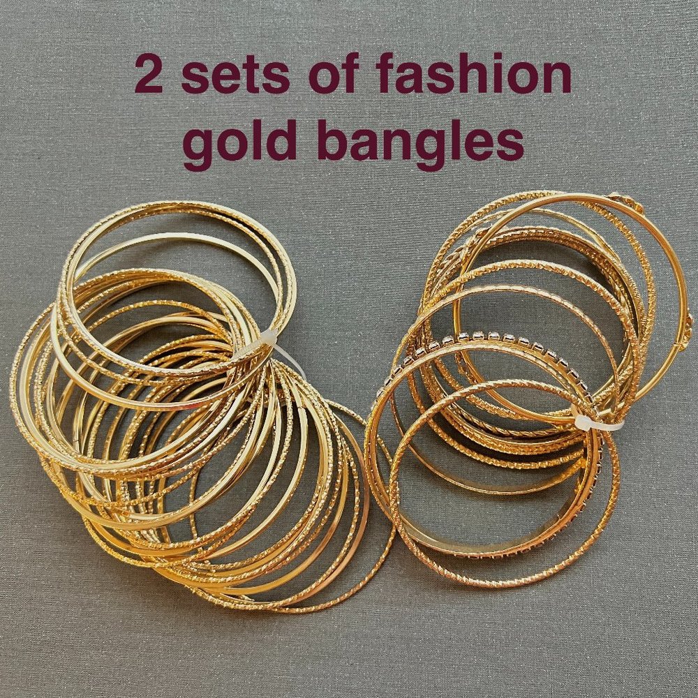 2 Sets of Fashion Bangles - Gold